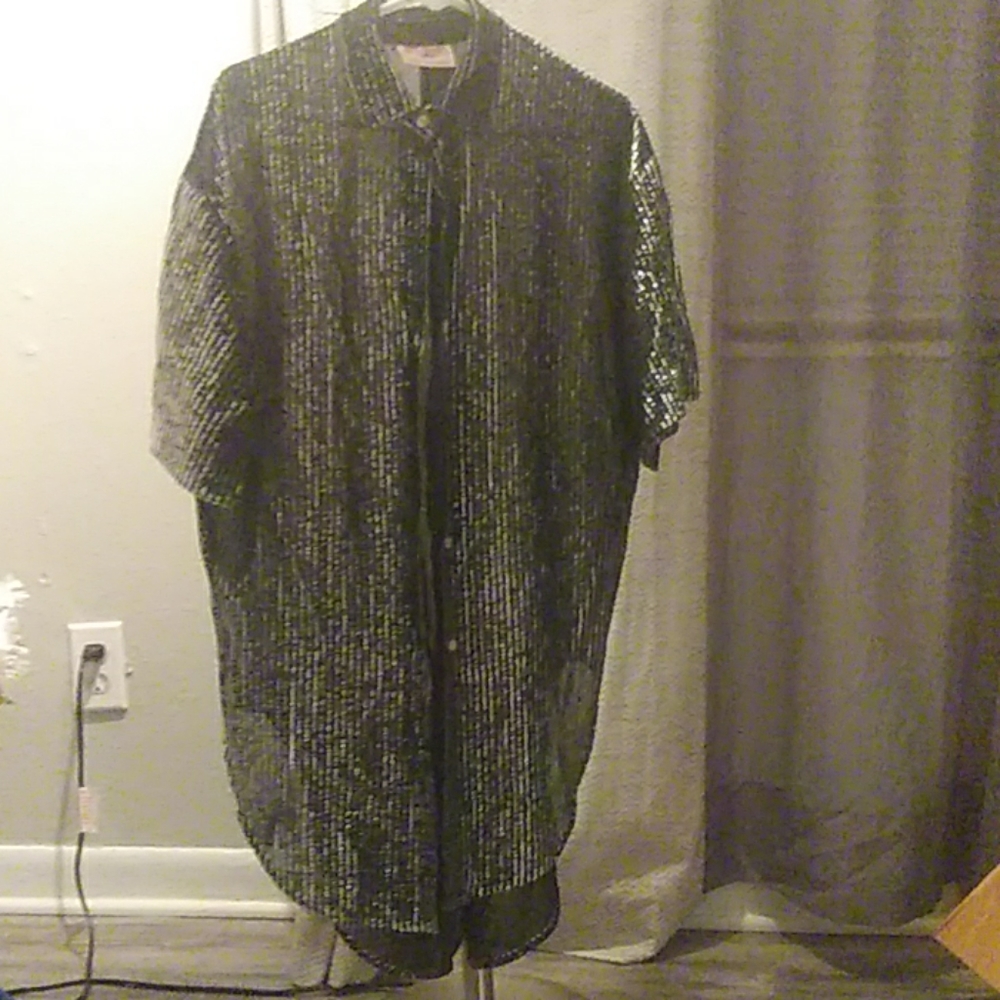 Metalic black and silver sheer blouse.